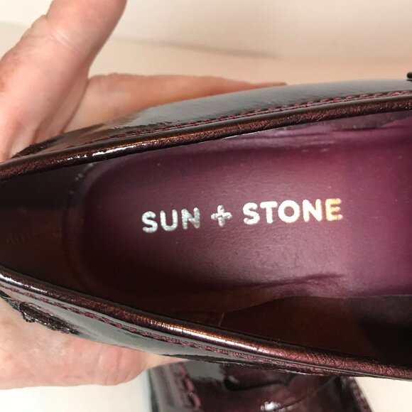Sun & Stone Maycee Womens Chunky Heel Vegan Shoes 6.5 Burgundy NEW - Picture 4 of 9